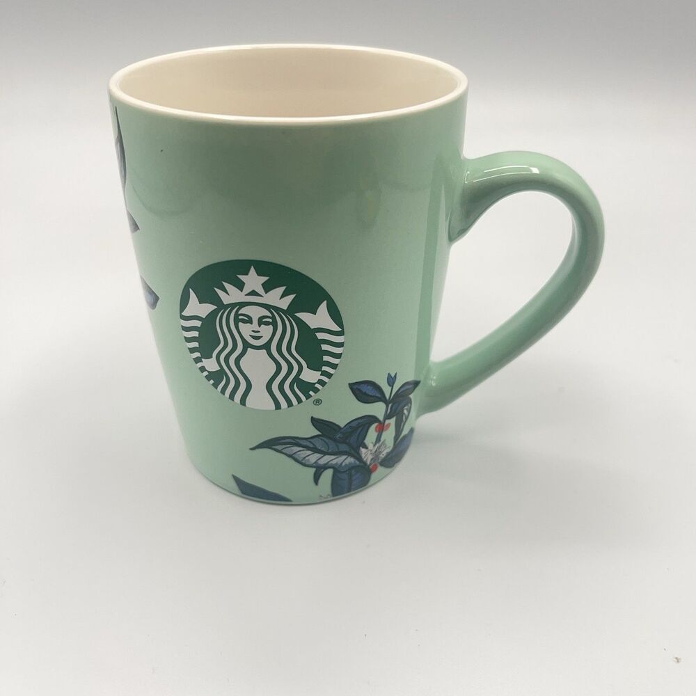 Starbucks Mug 2021 10oz Green Ceramic Coffee Cup With Leaf Plant Design